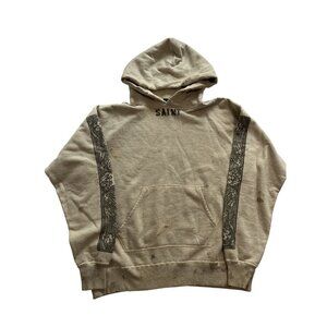 SAINT Mxxxxxx Denim Tears Distressed Printed Cotton-Jersey Hoodie Gray